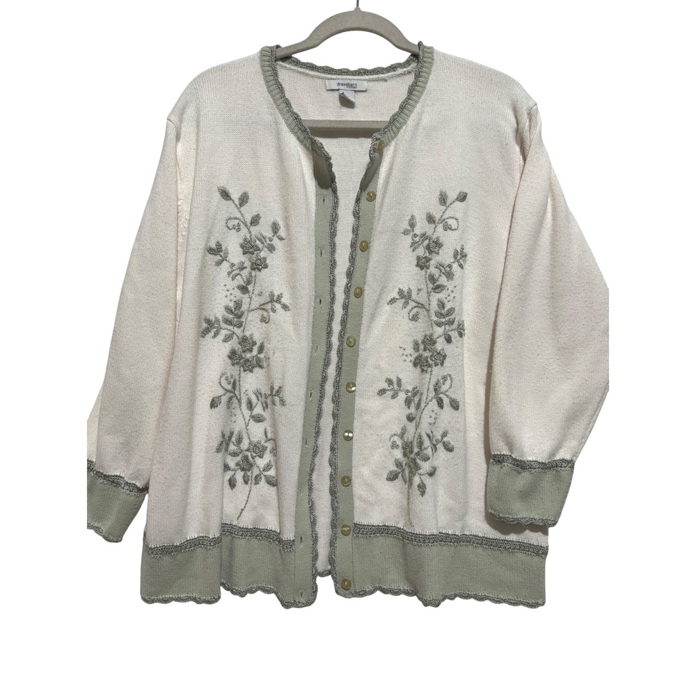Dressbarn Woman Embroidered Floral button Cardigan Cream‎ 2X Cottagecore grandma